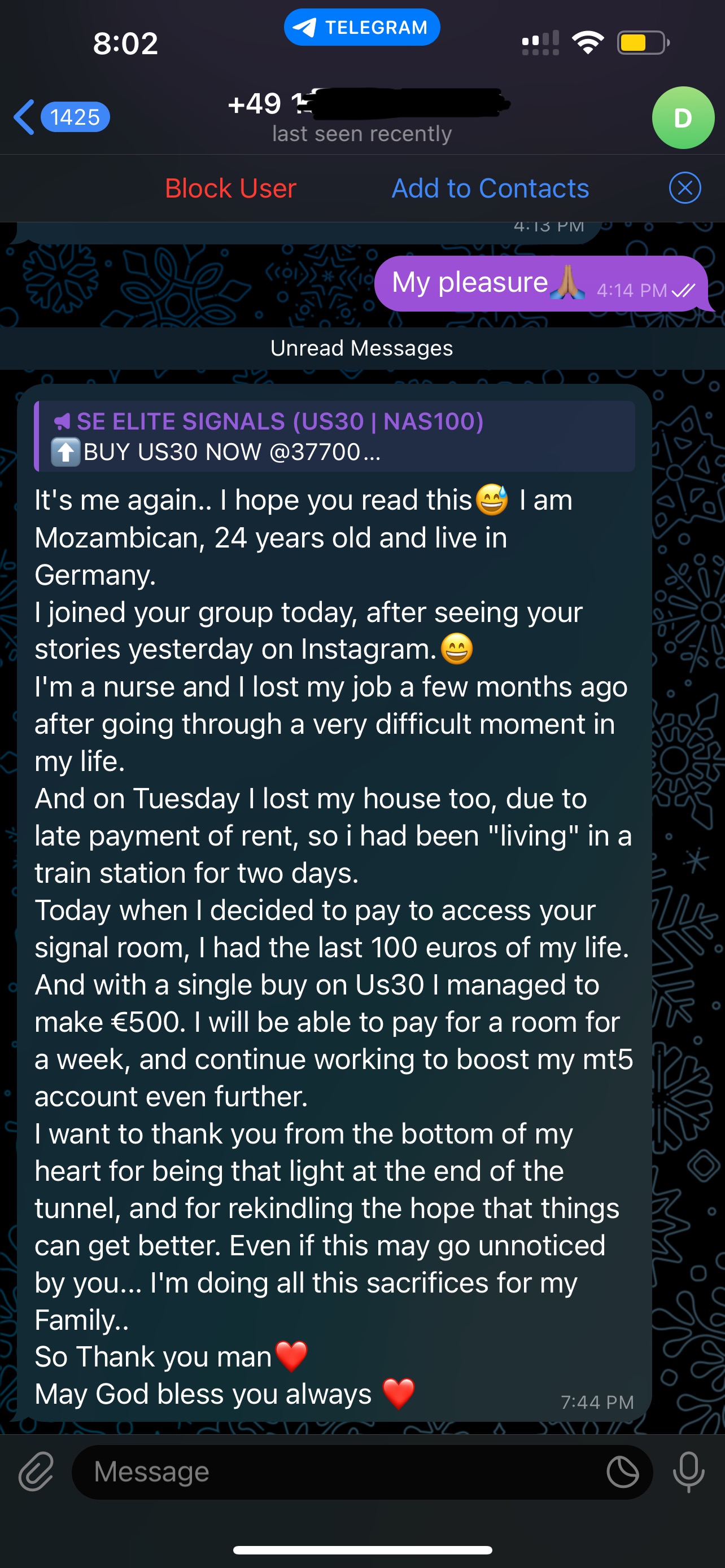 Client trading result